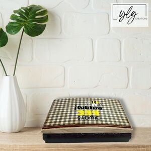 Jewelry Box Bee Antiqued White Metallic Gold Black White Checked Hand Painted